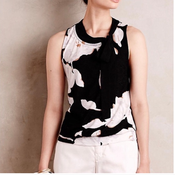 Anthropologie Tops - Anthropologie Deletta black floral tie neck top